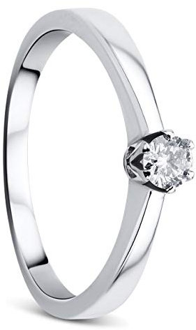 Orovi Damen Diamant Ring Weißgold, Verlobungsring 14 Karat (585) Gold und Diamant Brillanten 0.14 Ct, Solitärring Ring Handgemacht in Italien