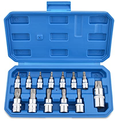 Gunpla Set Chiavi Bussola e Punte per Viti con Profilo Torx in Cassetta di Plastica, 12 Pezzi, in acciaio Cr-V pregiato e S2 per Riparare Motocicli, Biciclette, Mobili