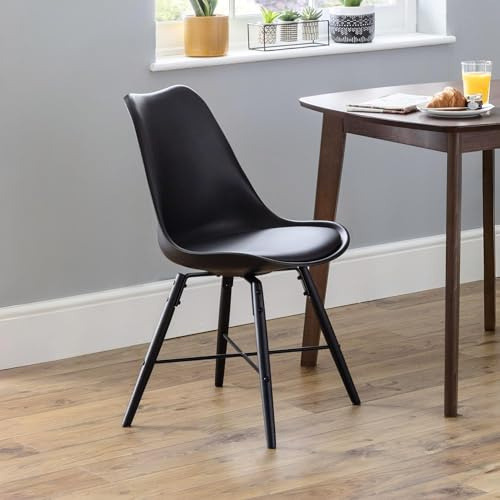 Julian Bowen Kari Dining Chairs, Set of 2, Faux Leather Black - H83 x D54cm | Industrial Style Kitchen Chairs for Dining Room, Kitchen Seat