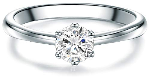 Tresor 1934 Damen-Solitärring Sterling Silber Zirkonia weiß im Brillantschliff - Verlobungsring Vorsteckring Trauring Silberring mit Stein