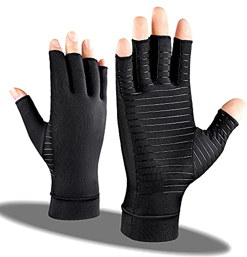 Kompressionshandschuhe mit Kupfer für Arthritis, Rheuma, Linderung von Schmerzen und Schwellungen, Arthrose Sehnenscheidenentzündung, Kupfer-Arthritis-Handschuhe Damen Herren (Paar) (schwarz, M)