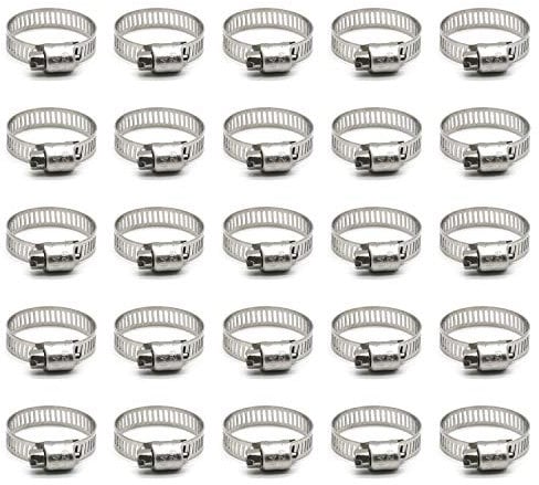 ZIPCCI Hose Clamp, 1 Inch Stainless Steel Worm Gear Fuel line Hose Clamps, 19-29mm (25pack)