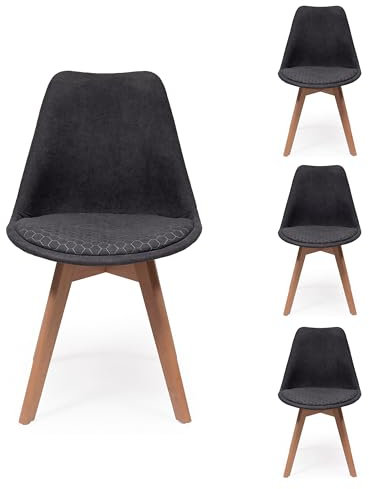 Homely | Pack de 4 Sillas de Comedor New Day Tela | Diseño Nórdico | Asiento de Tela Suave Pespunteado | Asiento Acolchado | Respaldo Ergonómico | Diseño Hexágono | Color Gris Oscuro