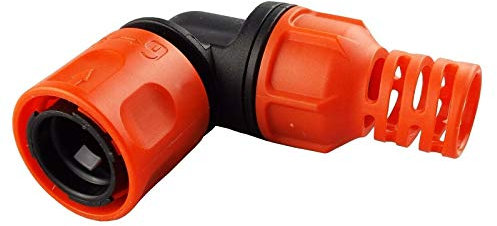 Angled Hose Connector with Hose Protector for Hose Reel Cart Prevents Kinking
