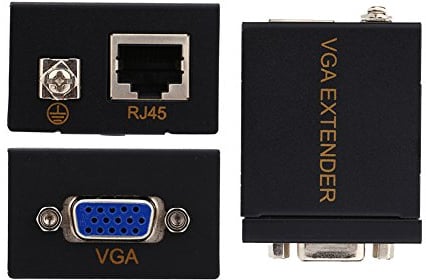 Plyisty Extendeur VGA, Adaptateur de répéteur d'extension de VGA RJ45 60 m / 200 pi sur Adaptateur Ethernet CAT-5/6 (émetteur et récepteur)