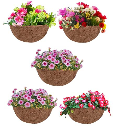 AVE Blumenampel Kokoseinlage Kokosfaser Einlagen 5 Stück Kokoseinlage Ersatzeinlage Hanging Basket Runde Kokostöpfe in Schalenform für Hängekörbe und Anderen Pflanzgefäßen (35CM)