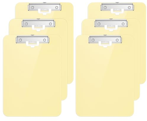 Hnogri Kunststoff-Klemmbrett 6er-Set, Standard A4 Letter Size Klemmbretter für Studenten, Büro und Frauen, Zwischenablage mit Stifthalter und Low Profile Clip, Größe 16,5 x 9 Zoll, (Gelb)