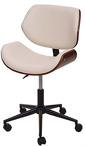 Mendler HWC-G25 - Silla de Oficina Giratoria para Escritorio, Sillas, Aspecto de Nogal, Altura Regulable, Color Crema