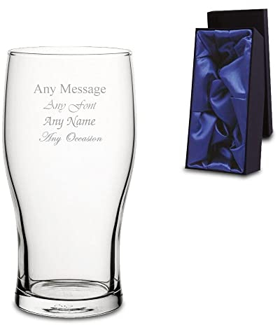 Personalised Engraved Tulip Pint Beer Glass with Premium Satin Lined Gift Box, Personalise with Any Message