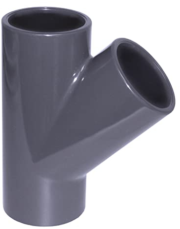 POWERHAUS24 PVC T-Stück 45 Grad mit Klebemuffen für 50 mm Rohrleitungen, PN10, EN 1452, ohne Weichmacherzusatz