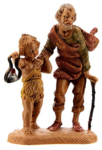 Holyart Krippen von Fontanini: Hirte mit Kind und Laterne für 10 cm Fontanini Krippen