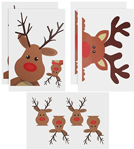 BELLE VOUS Weihnachts Fensterbilder (10 STK) - 5 Bögen - Rentier Weihnachtssticker Fenster-/Wandaufkleber für Zuhause, Auto oder Schaufenster - Weihnachts Fensterbilder Selbstklebend