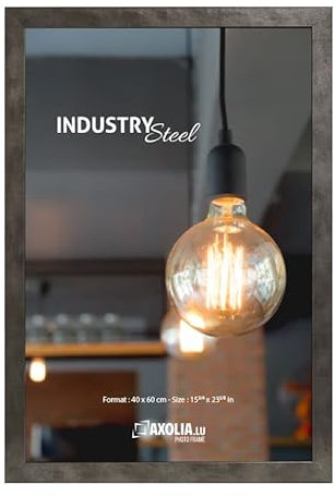 Axolia Cadre Photo 40x60 cm en résine avec verre minéral - Décoration murale - Industry Steel - Métal brossé