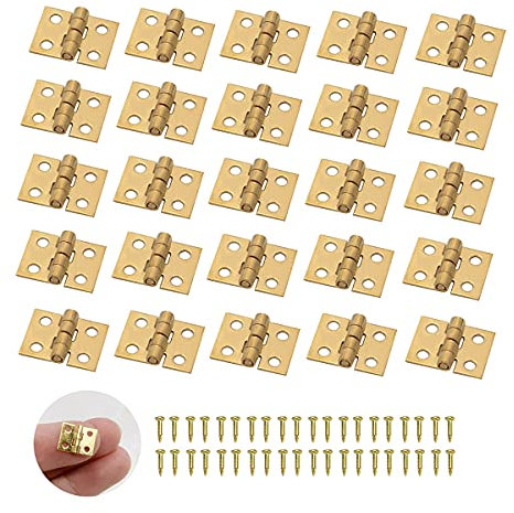 XNJIHWA 50 Pieces Mini Hinges Small Hinge Vintage Hinge Door Hinge Folding Butt Hinges with 200 Pieces Round Head Nails for DIY Wooden Jewelry Box