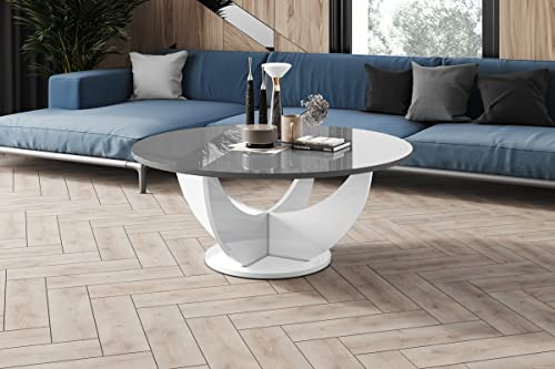 designimpex Design Couchtisch HRC-111 Hochglanz Wohnzimmertisch Highgloss Rund Tisch ?100 cm x 40 cm, Farbe:Grau Hochglanz - Weiß Hochglanz
