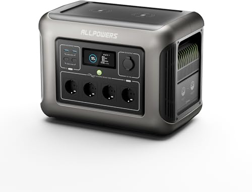 ALLPOWERS R1500 Solargenerator 1152WH Tragbare Powerstation, 4 * 230V 1800W AC Ausgang & PD 100W USB-C, Schnellladung Mobile Stromversorgung für Wohnmobil Heimwerken und als Notstromaggregat