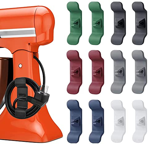 FIGFYOU 12PCS Cord Organiser for Kitchen Small Appliances, Self Adhesive Cable Cord Winder Sticky & Sturdy Cord Wrap Cord Holder Cable Organizer for Mixer, Blender, Coffee Maker, Pressure Cooker