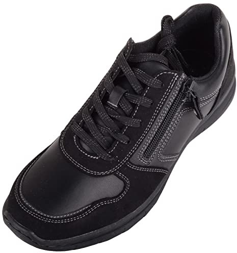 Womens Easy Zip Up Lace Fastening Work Casual Trainers Pumps Sneakers - Black - UK 3.5 / US 5.5