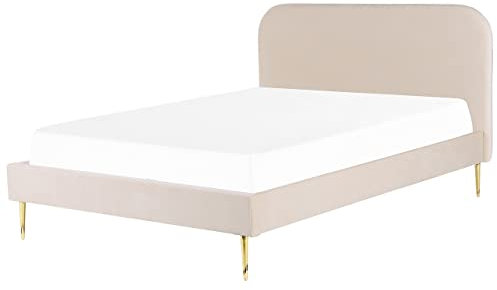 Beliani Minimalist Velvet Upholstered EU Super King Size Bed 6ft Headboard Beige Flayat