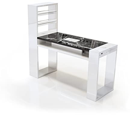 Table Reconstruction Ongles Manucure Nails Esthéticienne avec Aspirateur Poste - Mod. Plus (Marbré Noir + Aspirateur 200)