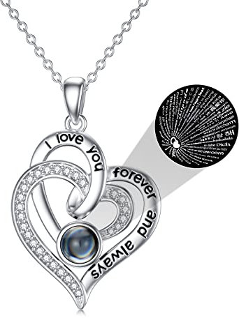 SLIACETE 925 Sterling Silber Herz Kette ich liebe dich 100 Sprachen Projektion Halskette für Frauen ich liebe dich 100 Sprachen Schmuck Geschenk für Mutter Tochter Ehefrau Freundin
