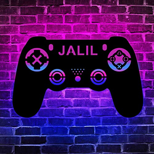 zouwii Gamer Raum LED Wandleuchte Personalisierter Name Gamepad LED Neon Benutzerdefiniertes Gamer Namensschild Nachtlichtgriff Spielzimmer Für Spieler Spiel Dampfendes Dekor