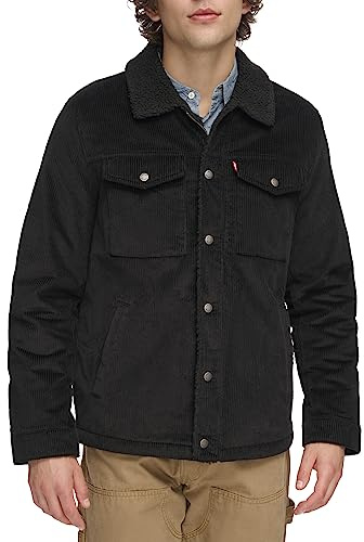 Levi's Men's Corduroy Sherpa Lined Trucker Jacket, Black Wide Wale Corduroy, L