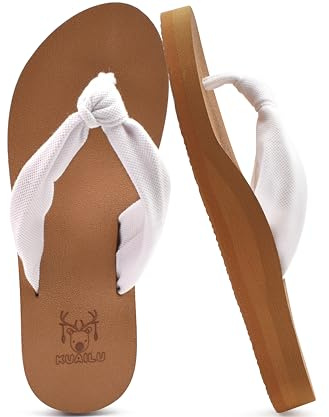 KuaiLu Flip Flops Women Arch Support Yoga Mat Comfortable Summer Beach Walking Thong Cushion Sandals Slip on Outfits Travel Essentials Orthotic Slides Indoor Outdoor Slippers Shoes White Khaki Size 8