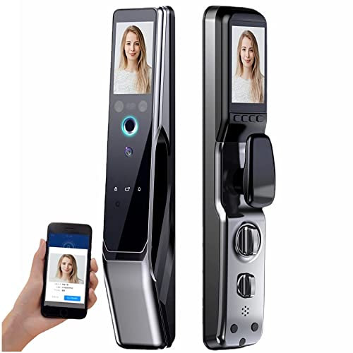 Smart Door Electronic Lock, Keyless Entry Fingerprint Front Door Lock, Palmprint Lock with Handle, AI Intelligent Living Body Recognition, Automatic Anomaly Detection, for Home, Office (Gray)