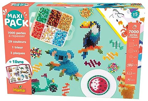 Hama Perlen 3509 Geschenk-Set Bauernhoftiere mit ca. 2.000 bunten Midi Bügelperlen mit Durchmesser 5 mm, Motivvorlage und Stiftplatte, inkl. Bügelpapier, kreativer Bastelspaß für Groß und Klein
