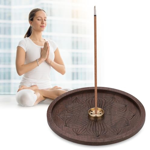 Hejo Holzlotus Räucherstäbchenhalter, Runde Räucherstäbchenbrenner, Räucherstäbchen Halterung mit 9 Löcher für Heimdekoration, Meditation, Yoga