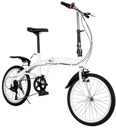 wanwanper 20-Zoll-Faltrad, Klapprad mit 6 Gang-Schaltung, kompaktes City-Bike, höhenverstellbares Carbonstahl-Faltrad, Klappfahrrad für Kinder oder Erwachsene mit Schutzblechen, Weiß
