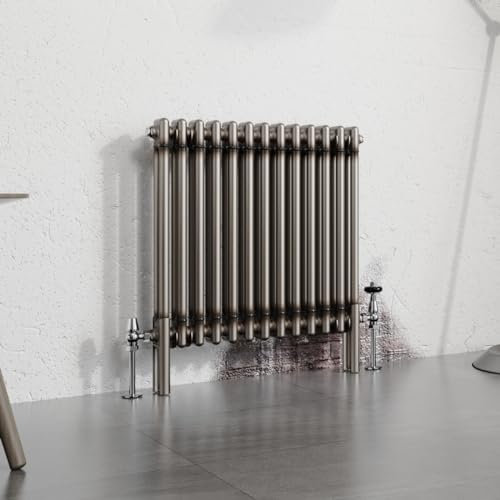 Warmehaus 600x605mm Raw Metal Horizontal Column Radiator Double Traditional Cast Iron Style Bathroom Radiator