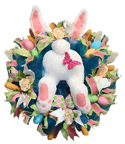 Imtrub Osterkranz mit,Ostertür Dekorationen Hasen Hintern und Ohren,Osterhasenkranz,Osterkranz Tür Basteldekoration Kaninchenform Girlande Wandkranz Türkranz Osterdeko