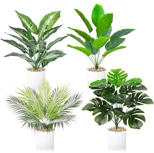 Lighterday 40cm Kunstpflanze 4 Töpfe mit Künstliche Pflanzen im Topf,Grün Fake Plant Kunstpflanzen wie echt,Deko Fake Pflanzen Plastik Pflanze für Wohnzimmer Schlafzimmer Badezimmer Büro Deko