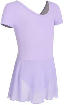 HIPPOSEUS Filles Justaucorps de Danse Robe de Ballet pour Enfants Manches Courtes Justaucorps de Ballet Gymnastique, 7023-Violet,6-8 Années