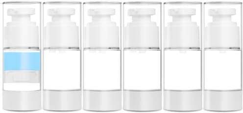 GIVITASOT 0.5 OZ/15ML Airless Pump Bottles, 6 Pack Lotion Dispenser Travel Size Pump Bottles, Vacuum Cosmetic Travel Bottle for Lotion, Creams, Foundation, Cosmetic, with Labels, Wooeden Stick