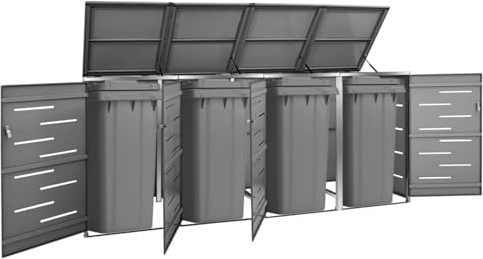 NITCA Quadruple Wheelie Bin Hideaway, Outdoor Storage Shed - Stainless Steel, 4 Bins Anthracite