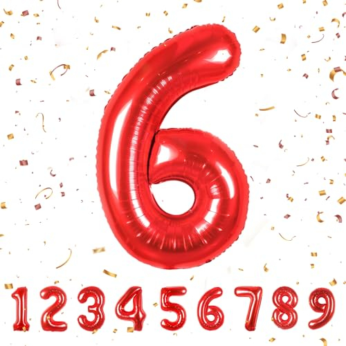 Geburtstag zahlen luftballon 6 jahre Rot Folienballon Kindergeburtstag Deko Rot-Mädchen Junge 6 jahr ballon 40 - 101cm Folienballon 6 jahre Geburtstags deko-fliegt mit Helium