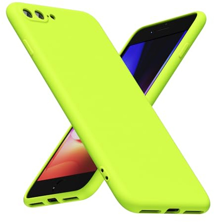 LoeoeL for iPhone 8 Plus/ 7 Plus Phone Case Silicone, Fluorescent Neon Lime Green Bright Color Matte TPU, Minimalist Ultra Thin Slim Soft Rubber Gel Girly Cute Case for Women Men, Camera Cover