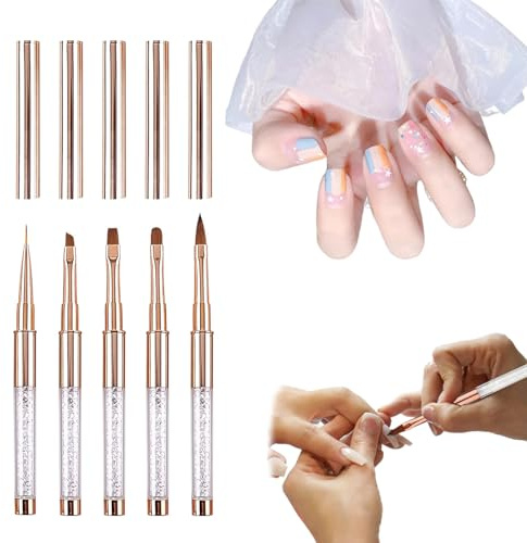 Esshogo 5 Stücke Nagellack Detail Fein Pinselset für Nägel Design Painting Tools, nagel Pinsel mit Deckel für Gelnägel Nail Art Nailart Set, Dünn, Flach, Rund, Abgewinkelt, für Profi Anfänger