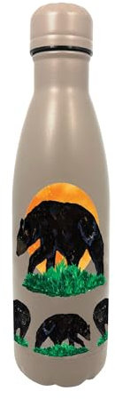 NatureVac - Black Bear 500ml Insulated Water Bottle from Deluxebase. Brown Stainless Steel Thermal Flask for Gym, Office, Travel - Double Wall Vacuum, Leak Proof & BPA-Free - Cold for 24h/Hot 12h