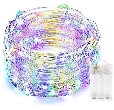 Bunt LED Lichterkette Außen Batterie, 100 LED 33 Fuß bunt weihnachtsbeleuchtung, 3AA Batteriebetrieben, Silberne Lichterkette Für Party, Garten, Weihnachten, Innen Draussen Dekorationen, Mehrfarbig.