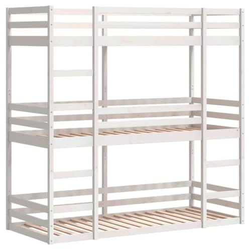 vidaXL Dreifach Etagenbett, Kinderbett ohne Matratze mit Rausfallschutz Leiter, Bettgestell mit Lattenrost, Bett Stockbett Holzbett, Weiß 90x190cm Massivholz Kiefer