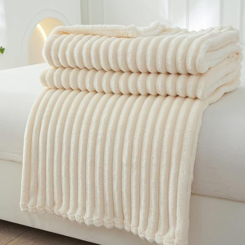 XIEMINLE Fleecedecke, flauschige Bettüberwurfdecke, großer Sofaüberwurf für alle Jahreszeiten, warme Flanelldecke für Couch, Reise, Sessel, vielseitige Decke, weiche Decke (150 x 200 cm, Weiß)
