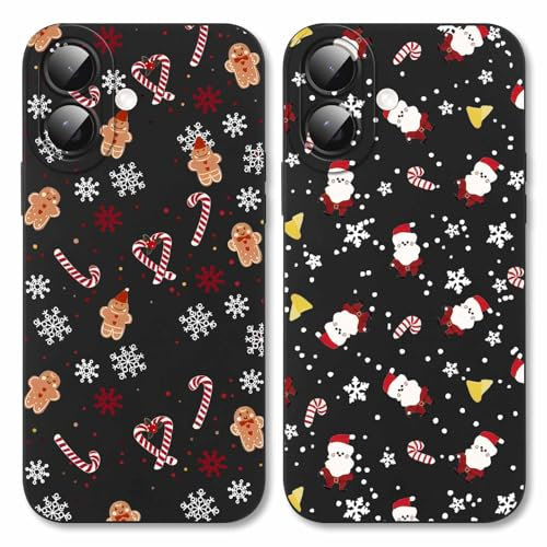 Xylota 2 Stück Weihnachten Handyhülle für iPhone 16 6,1 Hülle, Süß Weihnachts Muster Weihnachtsmann Case, Dünn Silikon Weich TPU Stoßfest Schwarz Christmas Schutzhülle für iPhone 16, Lebkuchenmann