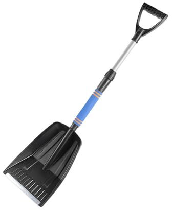 Schneeschaufel 85 x 21,5 cm mit ergonomischem Aluminium-Stiel und D-Griff Schneeschieber Schneeschippe Schneeschüppe Schneeräumer ergonomisch Spatengriff Schildschaufel Alu-Kante ABS (Blau)