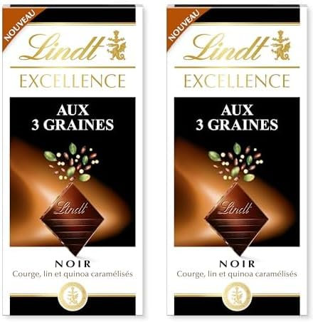 Lindt - Tablette EXCELLENCE Noir aux 3 Graines - Chocolat Noir - 100g (Lot de 2)