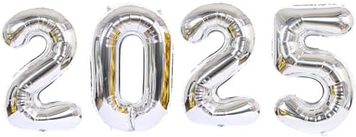 D2D |Silvester 2025 Ballons XXL in Silber - Größe: 100 cm - Folienballons - Zahlenballon - Neujahres Party - Helium Ballons