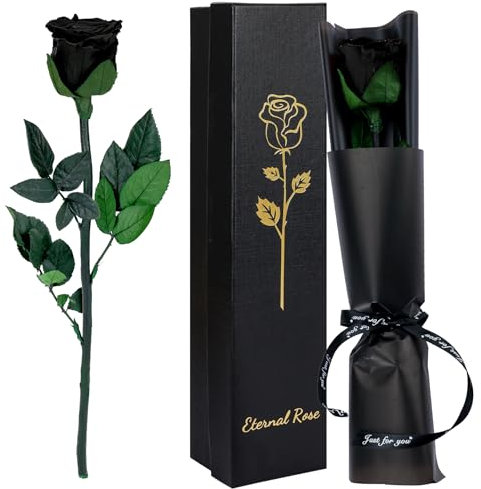 CSYY Infinity Rose, Nero Rosa Stabilizzata Vera con Steli Rosa Eterna Festa della Mamma Regalo per Mamma Fiori Stabilizzata Regalo